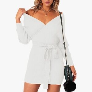Women's White KNIT SWEATER Mini Dress